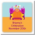 Bounce House Purple and Orange - Square Personalized Birthday Party Sticker Labels thumbnail