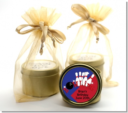 Bowling Boy - Birthday Party Gold Tin Candle Favors