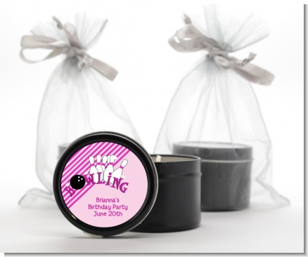 Bowling Girl - Birthday Party Black Candle Tin Favors