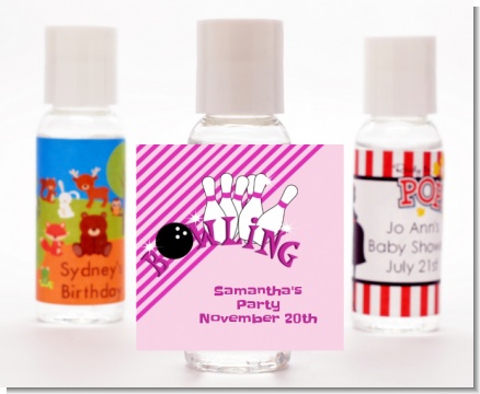 Bowling Girl - Personalized Birthday Party Hand Sanitizers Favors