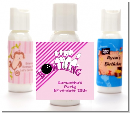 Bowling Girl - Personalized Birthday Party Lotion Favors