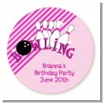 Bowling Girl - Round Personalized Birthday Party Sticker Labels thumbnail