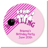 Bowling Girl - Round Personalized Birthday Party Sticker Labels