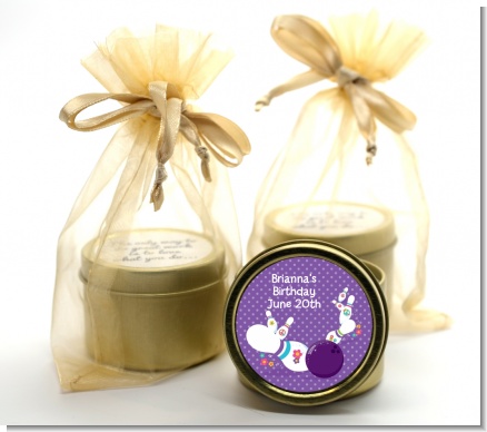 Bowling Party - Birthday Party Gold Tin Candle Favors