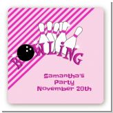 Bowling Girl - Square Personalized Birthday Party Sticker Labels