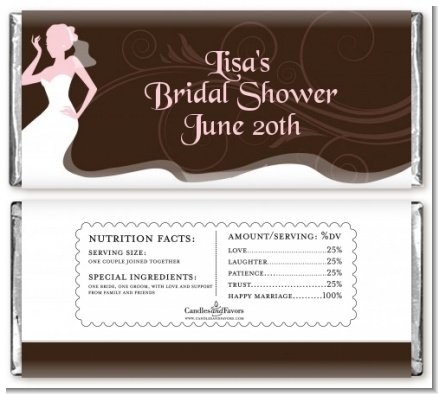 Bridal Silhouette Floral Pink - Personalized Bridal Shower Candy Bar Wrappers