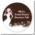 Bridal Silhouette Floral Pink - Round Personalized Bridal Shower Sticker Labels thumbnail