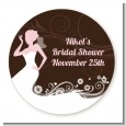 Bridal Silhouette Floral Pink - Round Personalized Bridal Shower Sticker Labels thumbnail
