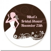 Bridal Silhouette Floral Pink - Round Personalized Bridal Shower Sticker Labels