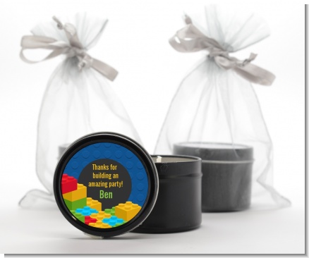 Building Blocks - Birthday Party Black Candle Tin Favors
