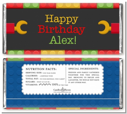 Building Blocks - Personalized Birthday Party Candy Bar Wrappers