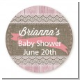 Burlap Chic - Round Personalized Baby Shower Sticker Labels thumbnail