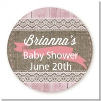 Burlap Chic - Round Personalized Baby Shower Sticker Labels