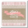 Burlap Chic - Square Personalized Baby Shower Sticker Labels thumbnail