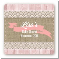 Burlap Chic - Square Personalized Baby Shower Sticker Labels