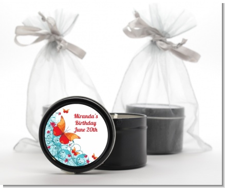 Butterfly Wishes - Birthday Party Black Candle Tin Favors