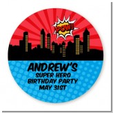 Calling All Superheroes - Round Personalized Birthday Party Sticker Labels