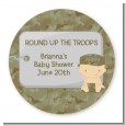 Camo Military - Round Personalized Baby Shower Sticker Labels thumbnail