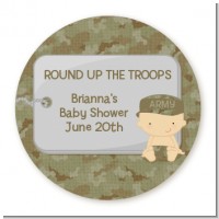 Camo Military - Round Personalized Baby Shower Sticker Labels