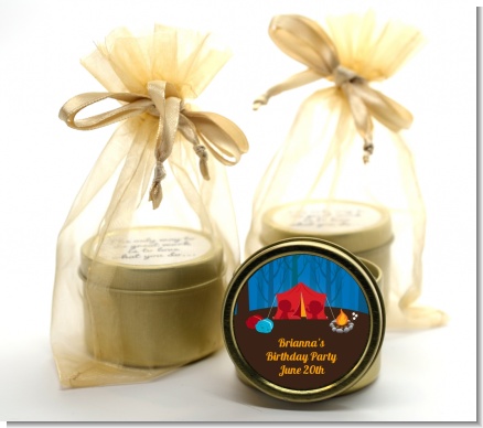 Camping - Birthday Party Gold Tin Candle Favors