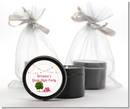 Camping Glam Style - Birthday Party Black Candle Tin Favors