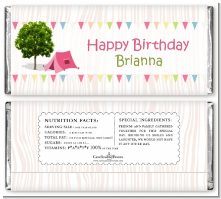 Camping Glam Style - Personalized Birthday Party Candy Bar Wrappers
