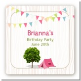 Camping Glam Style - Square Personalized Birthday Party Sticker Labels