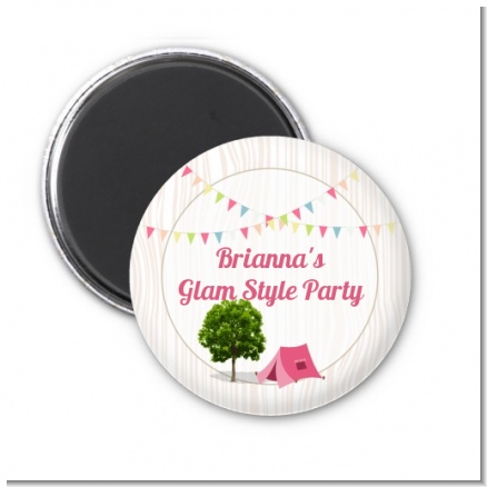 Camping Glam Style - Personalized Birthday Party Magnet Favors