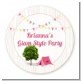 Camping Glam Style - Round Personalized Birthday Party Sticker Labels thumbnail