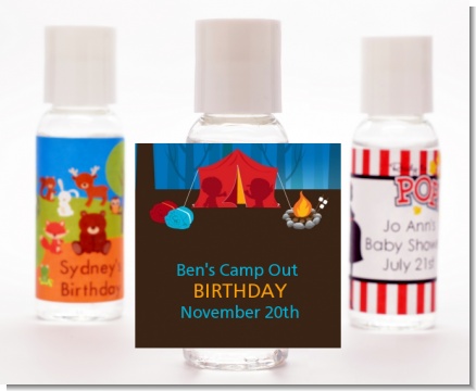 Camping - Personalized Birthday Party Hand Sanitizers Favors