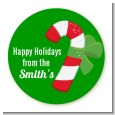 Candy Cane - Round Personalized Christmas Sticker Labels thumbnail