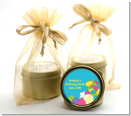 Candy Land - Birthday Party Gold Tin Candle Favors