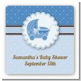 Carriage Blue - Square Personalized Baby Shower Sticker Labels thumbnail