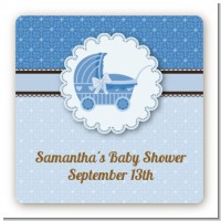 Carriage Blue - Square Personalized Baby Shower Sticker Labels