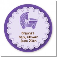 Carriage - Round Personalized Baby Shower Sticker Labels