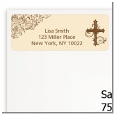 Cross Brown & Beige - Baptism / Christening Return Address Labels