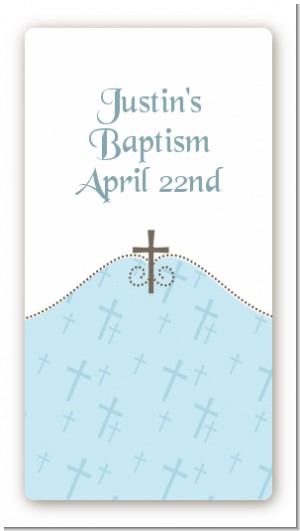Cross Blue - Custom Rectangle Baptism / Christening Sticker/Labels