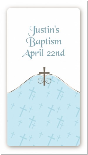 Cross Blue - Custom Rectangle Baptism / Christening Sticker/Labels
