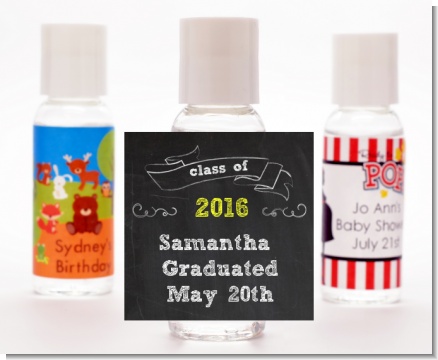 Chalkboard Celebration - Personalized Graduation Party Hand Sanitizers Favors
