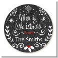 Chalkboard Mistletoe - Round Personalized Christmas Sticker Labels thumbnail