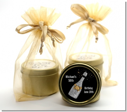 Champagne Gold Silver Faux Glitter - Birthday Party Gold Tin Candle Favors