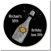 Champagne Gold Silver Faux Glitter - Round Personalized Birthday Party Sticker Labels