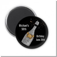 Champagne Gold Silver Faux Glitter - Personalized Birthday Party Magnet Favors