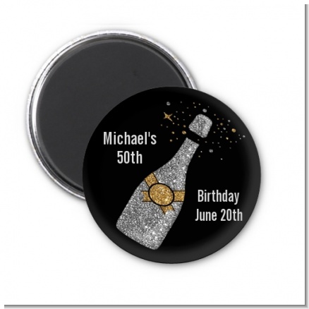 Champagne Gold Silver Faux Glitter - Personalized Birthday Party Magnet Favors