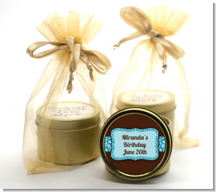 Cheetah Print Blue - Birthday Party Gold Tin Candle Favors