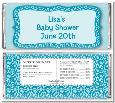 Cheetah Print Blue - Personalized Birthday Party Candy Bar Wrappers