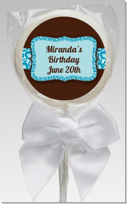Cheetah Print Blue - Personalized Birthday Party Lollipop Favors