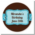 Cheetah Print Blue - Round Personalized Birthday Party Sticker Labels thumbnail