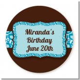 Cheetah Print Blue - Round Personalized Birthday Party Sticker Labels