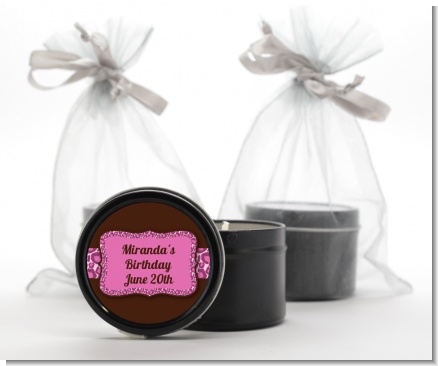 Cheetah Print Pink - Birthday Party Black Candle Tin Favors